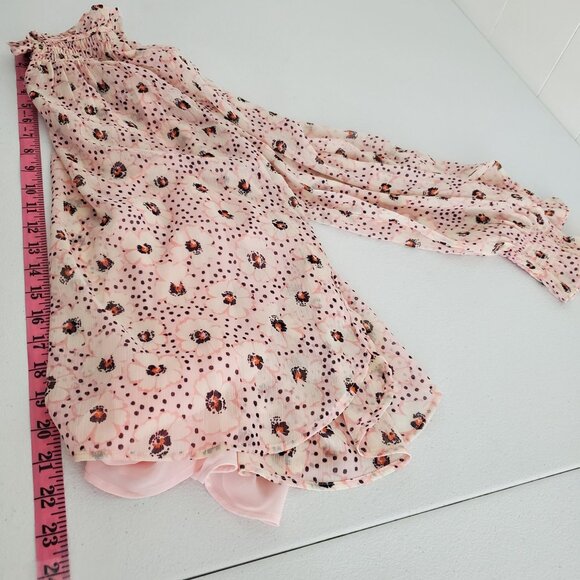 Loft Womens Pink Floral Smocked Blouse And Tank Size M Petite Round Ruffle Neck - Picture 7 of 9